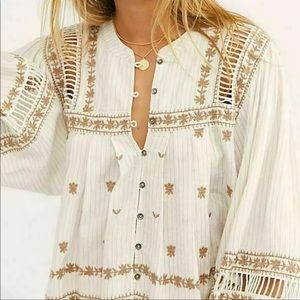 Free People All Roads Lead To u Embroidered Blouse